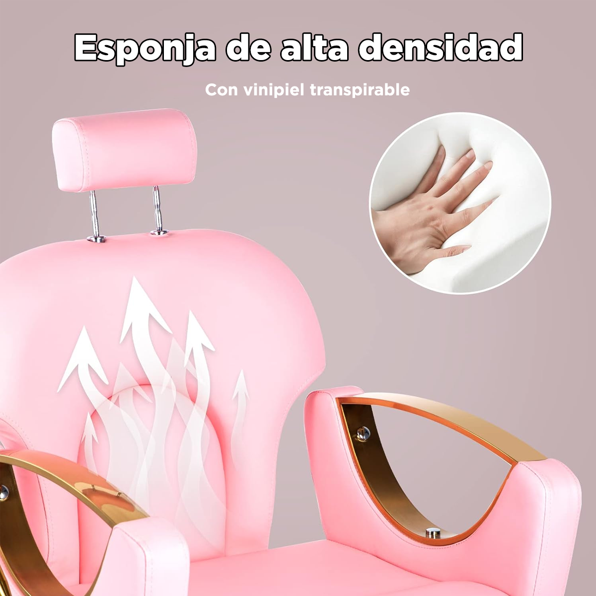 Sillón de Barberia Profesional Ferrara Rosa - Reclinable 135°, Hidráulico y Base Dorada Premium