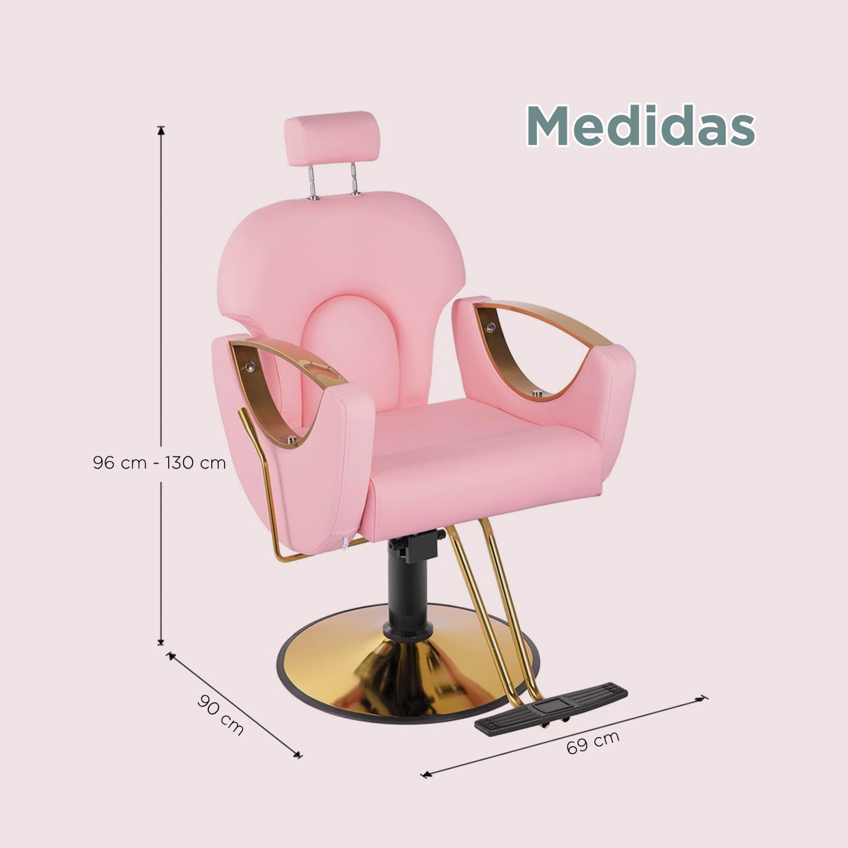 Sillón de Barberia Profesional Ferrara Rosa - Reclinable 135°, Hidráulico y Base Dorada Premium
