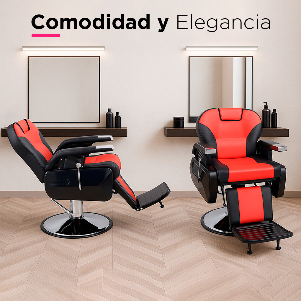 Sillón barbería Roma Premium Bicolor Rojo con Negro