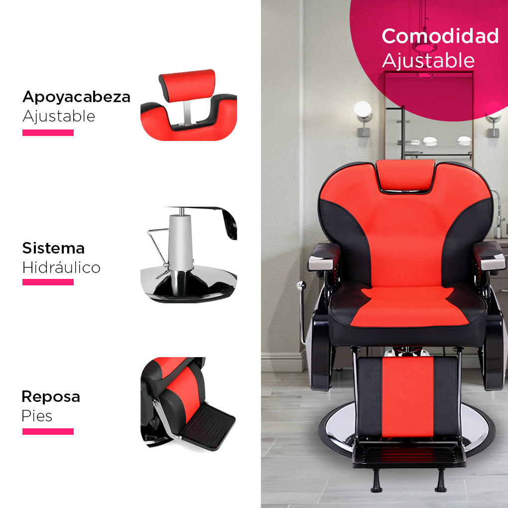 Sillón barbería Roma Premium Bicolor Rojo con Negro
