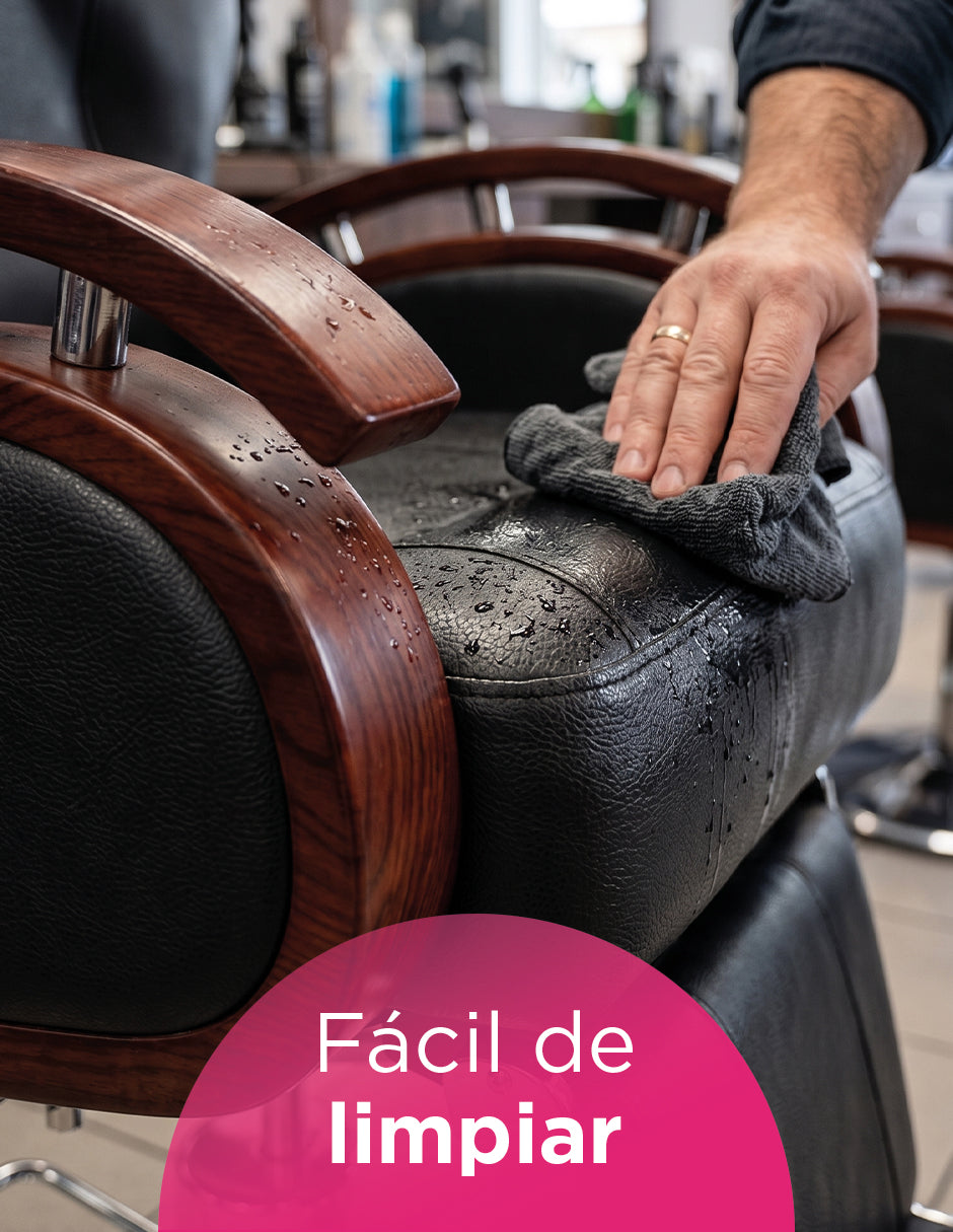 Sillón de Barbería Turín Hidráulico y Reclinable de Vinipiel con Base Antiderrapante y Acabados Tipo Madera
