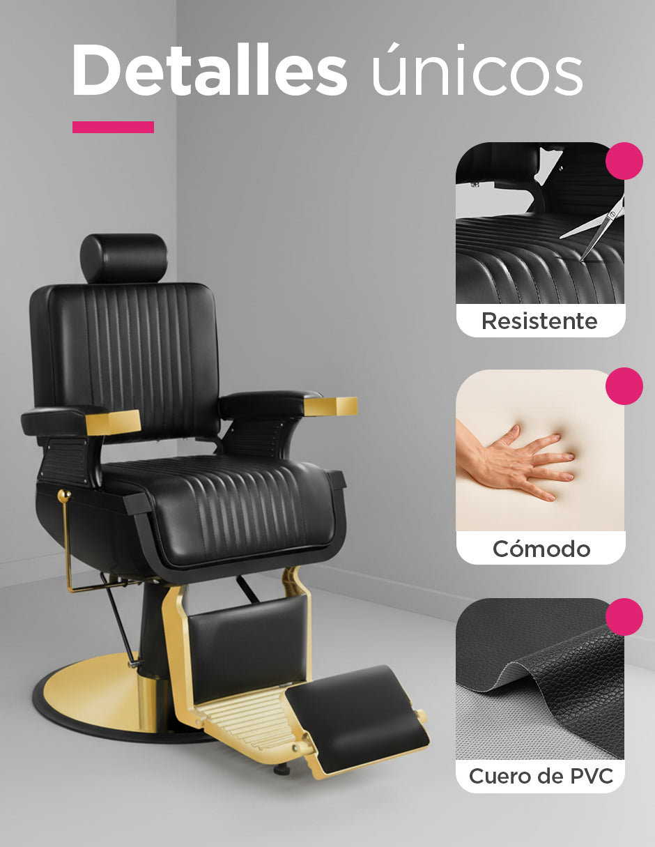 Sillón de Barbería Brescia Negro Gold Clásico