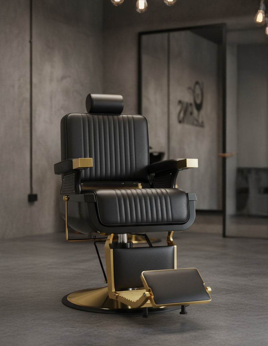 Sillón de Barbería Brescia Negro Gold Clásico