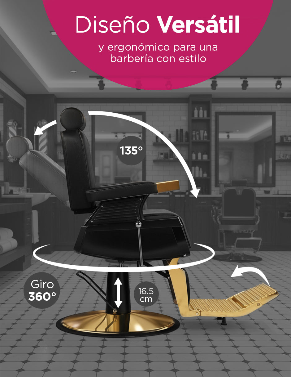 Sillón de Barbería Brescia Negro Gold Clásico