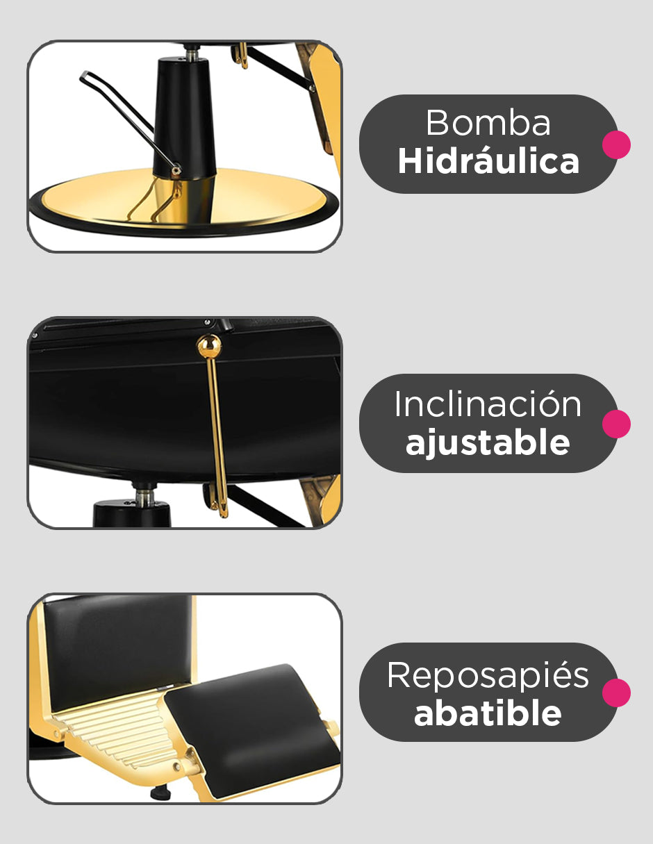 Sillón de Barbería Brescia Negro Gold Clásico
