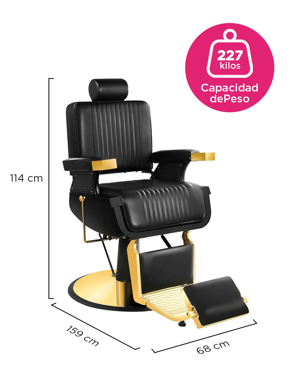 Sillón de Barbería Brescia Negro Gold Clásico