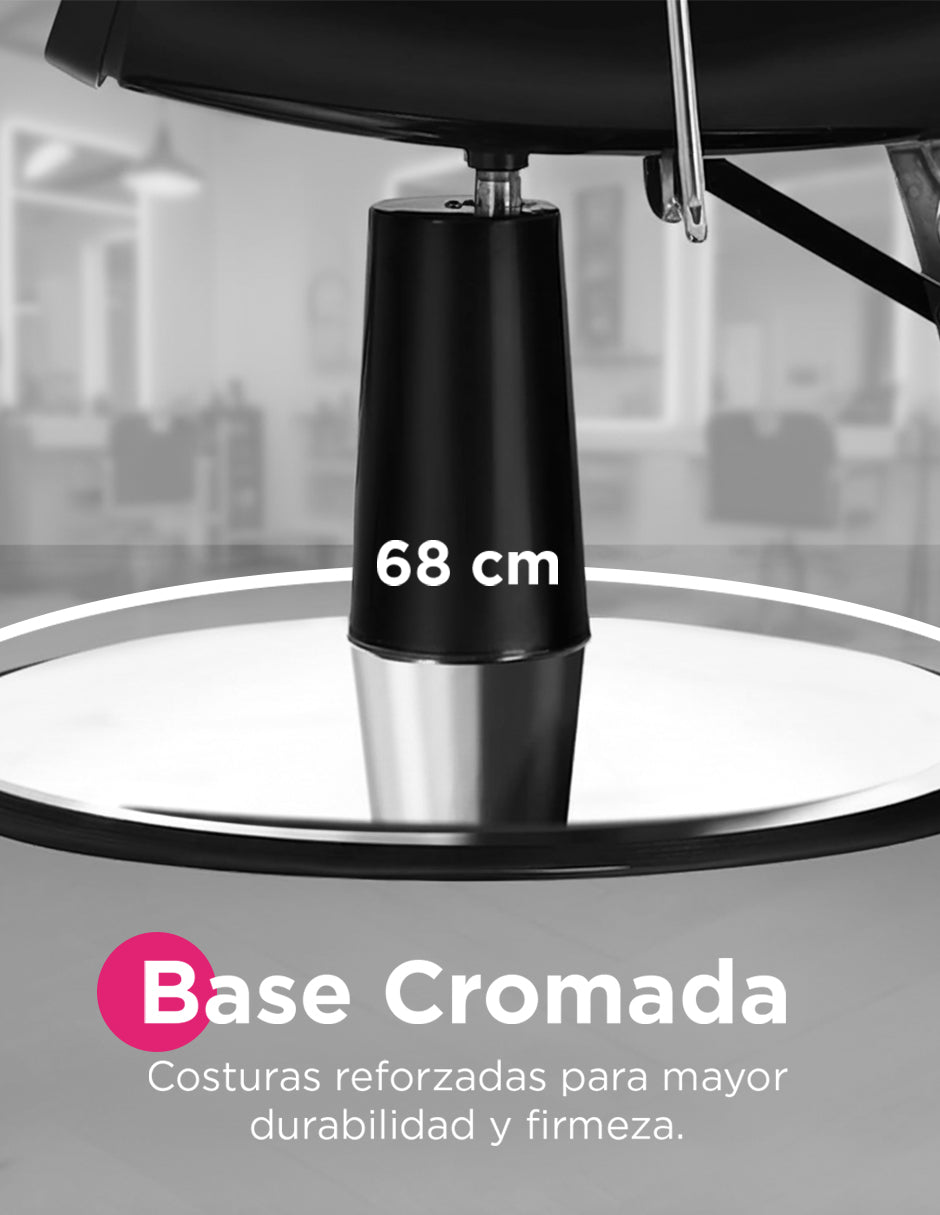 Sillón de Barbería Milán Negro Reclinable con Bomba Hidráulica, Cabezal Ajustable y Base Cromada