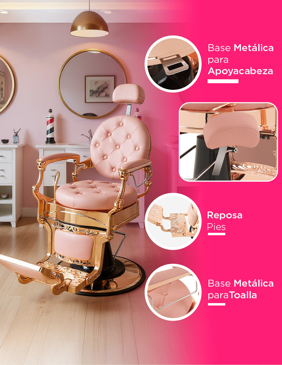 Sillón de Barbería de Lujo Bérgamo Rosa
