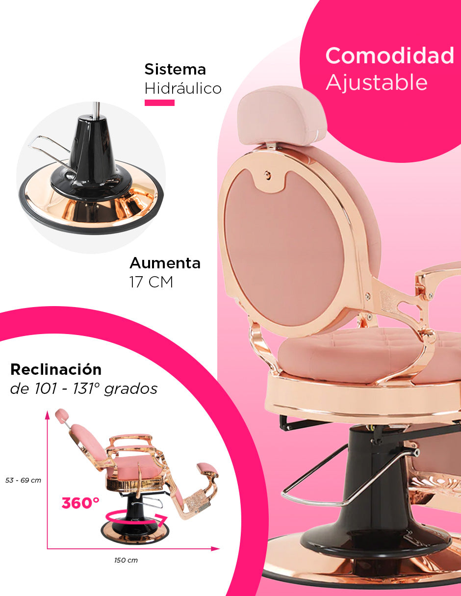 Sillón de Barbería de Lujo Bérgamo Rosa