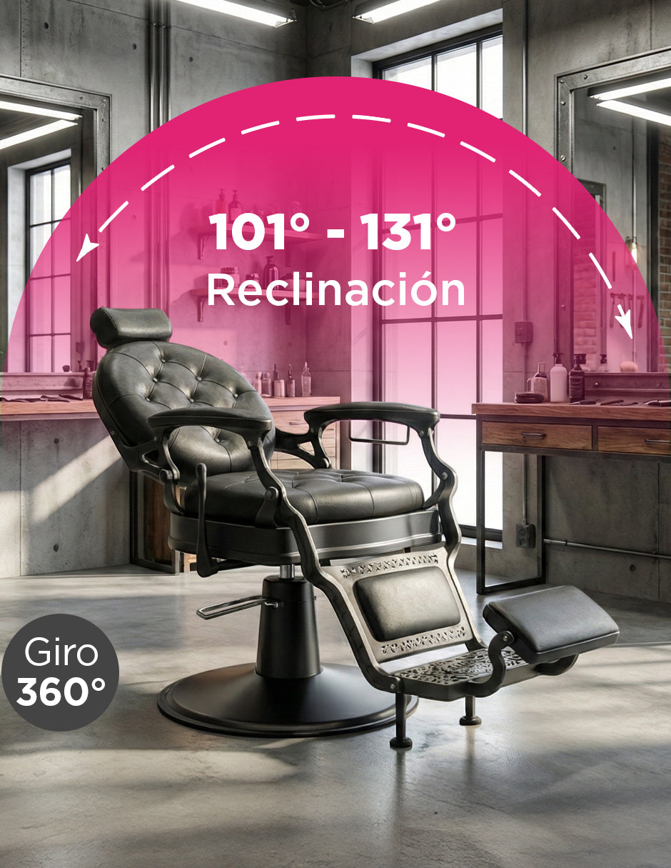 Sillón de Barbería Bérgamo Negro: Elegancia Clásica y Resistencia Incomparable