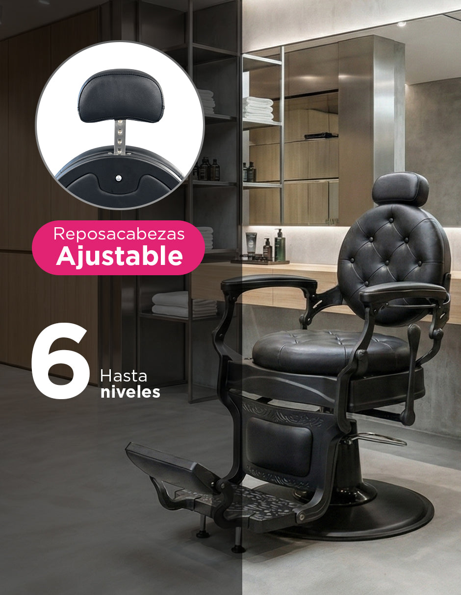 Sillón de Barbería Bérgamo Negro: Elegancia Clásica y Resistencia Incomparable