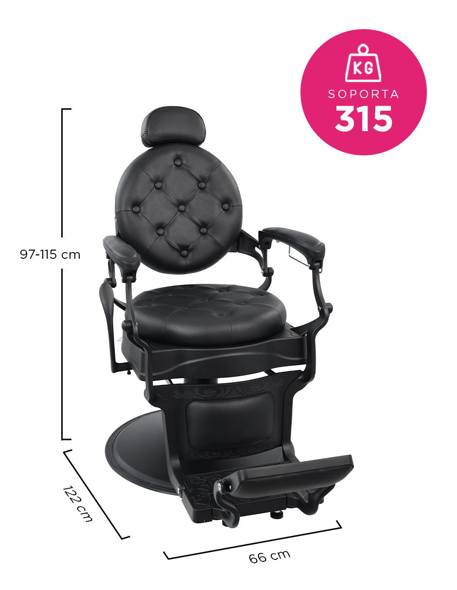Sillón de Barbería Bérgamo Negro: Elegancia Clásica y Resistencia Incomparable