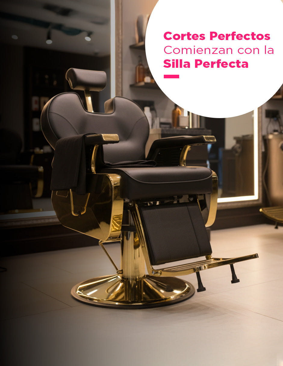 Sillón de Barbería Arezzo Premium con Detalles Dorados