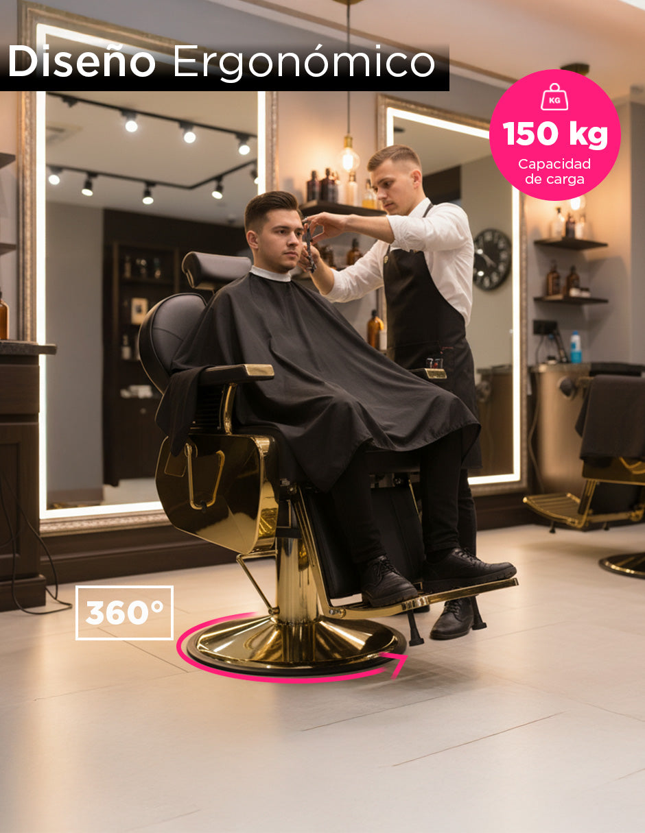 Sillón de Barbería Arezzo Premium con Detalles Dorados