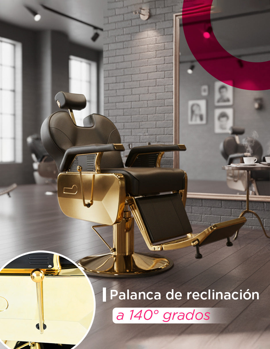 Sillón de Barbería Arezzo Premium con Detalles Dorados