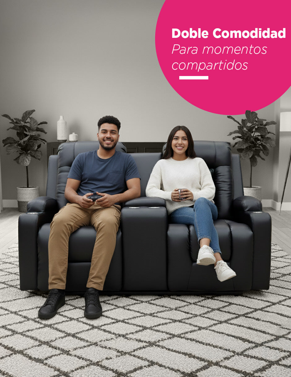 Sofa Bayona Reposet 2 Asientos Loveseat Reclinable Portavasos Cine