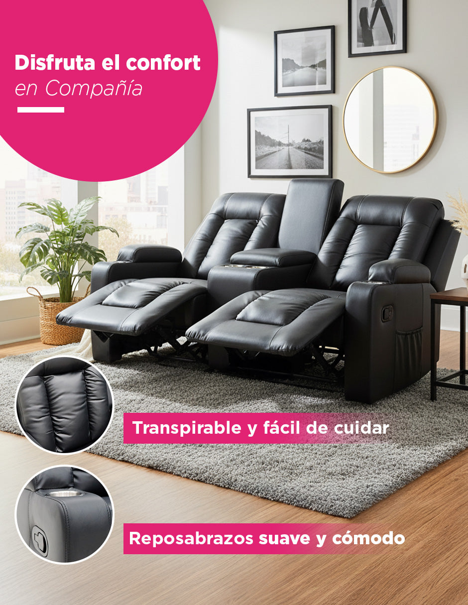 Sofa Bayona Reposet 2 Asientos Loveseat Reclinable Portavasos Cine