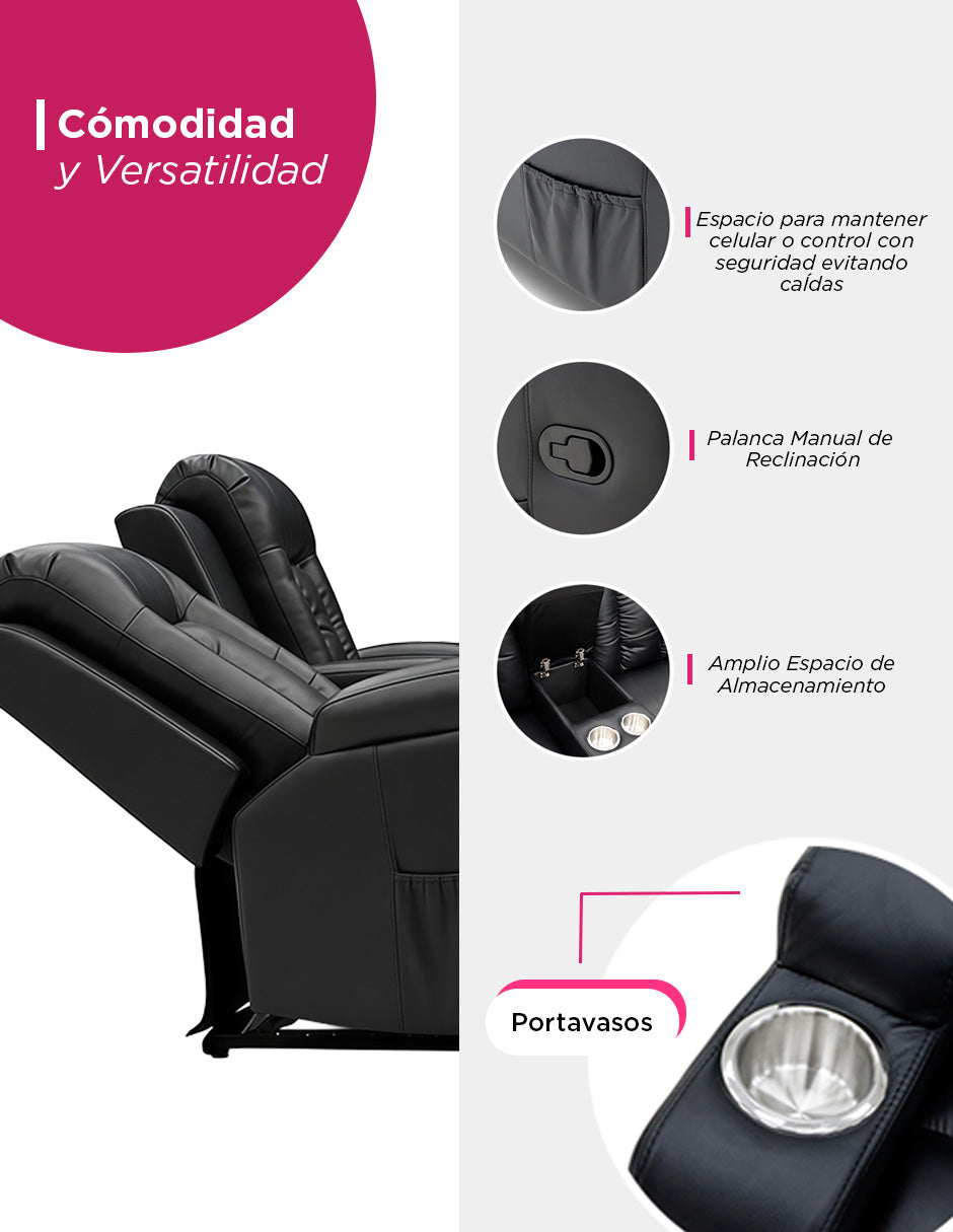 Sofa Bayona Reposet 2 Asientos Loveseat Reclinable Portavasos Cine
