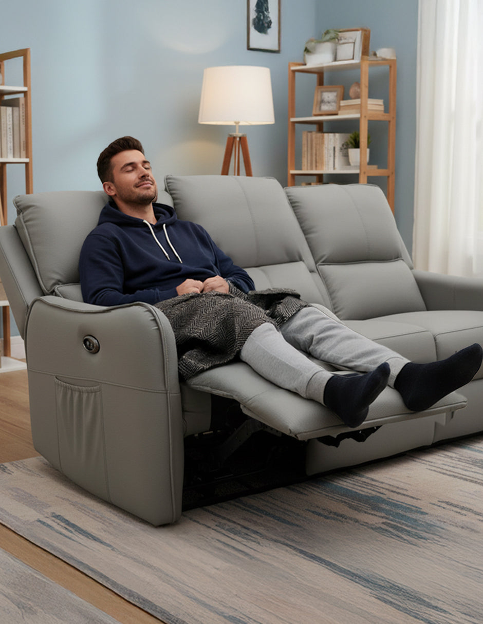 Sofá Reclinable Eléctrico de 3 Plazas Niza Vanlig - Sillón Reposet de Piel Regenerada