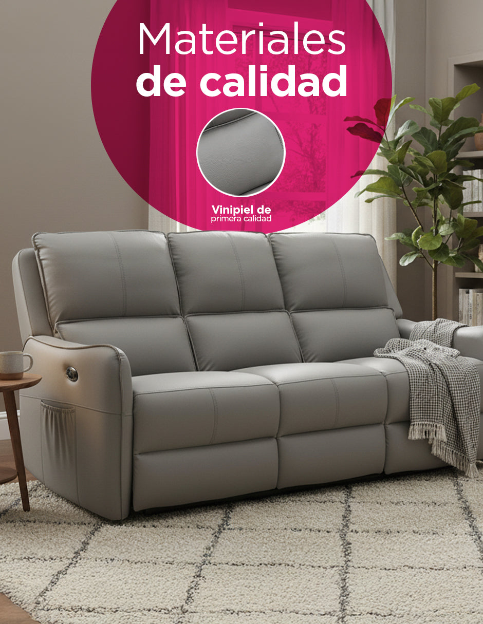 Sofá Reclinable Eléctrico de 3 Plazas Niza Vanlig - Sillón Reposet de Piel Regenerada