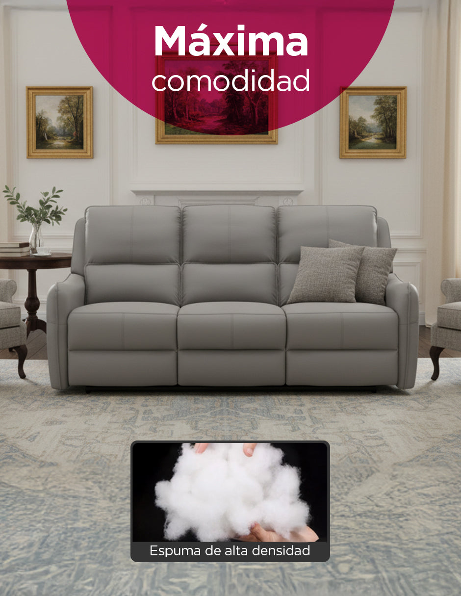 Sofá Reclinable Eléctrico de 3 Plazas Niza Vanlig - Sillón Reposet de Piel Regenerada