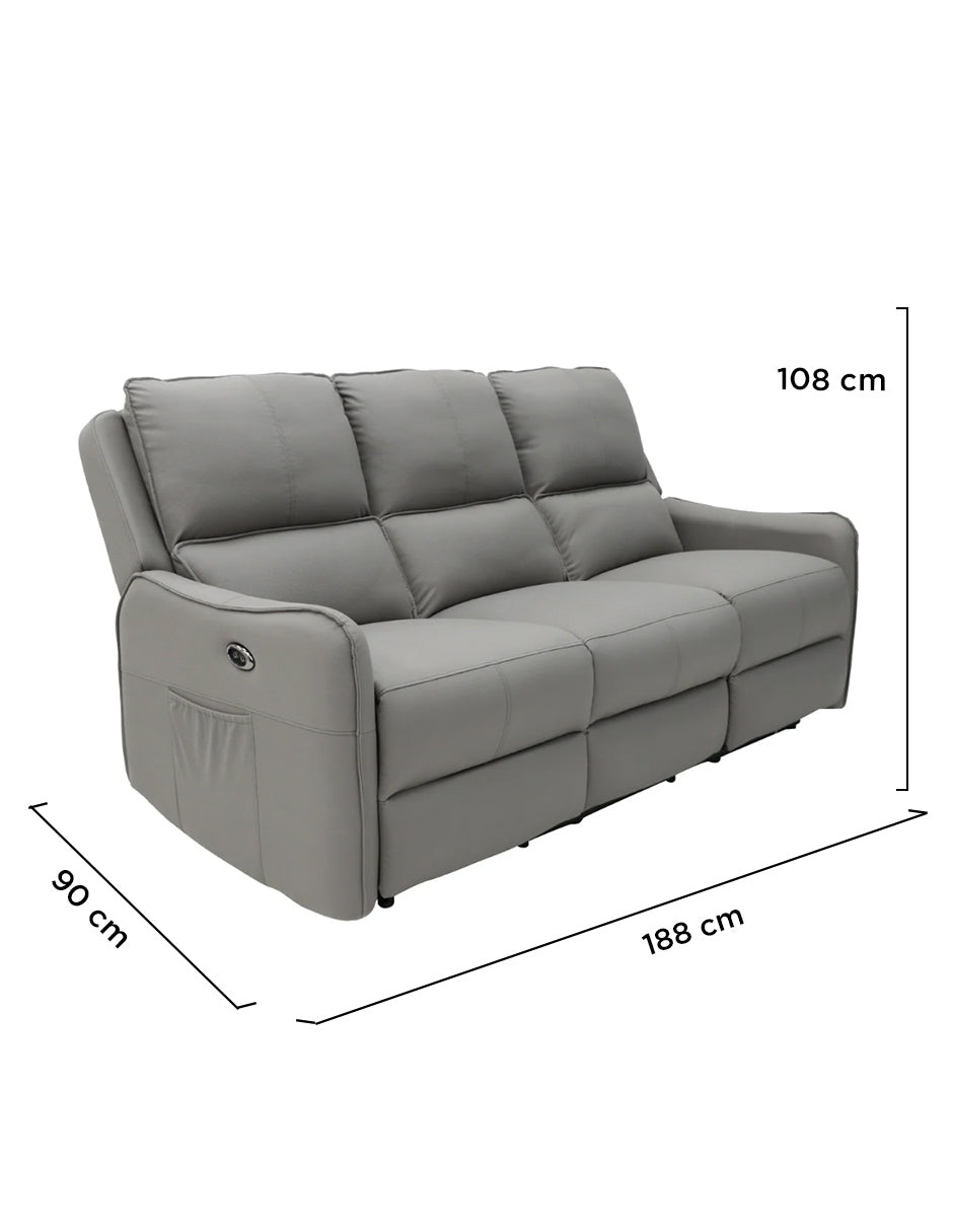 Sofá Reclinable Eléctrico de 3 Plazas Niza Vanlig - Sillón Reposet de Piel Regenerada