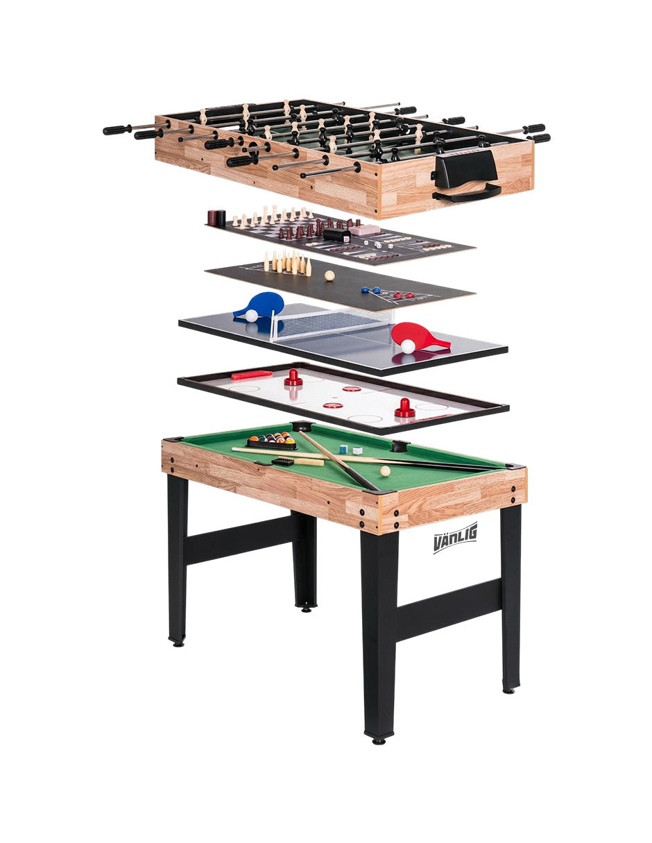 Título Completo Mesa Multijuegos 10 en 1 Aswan Vanlig Café 122 x 61cm con Accesorios