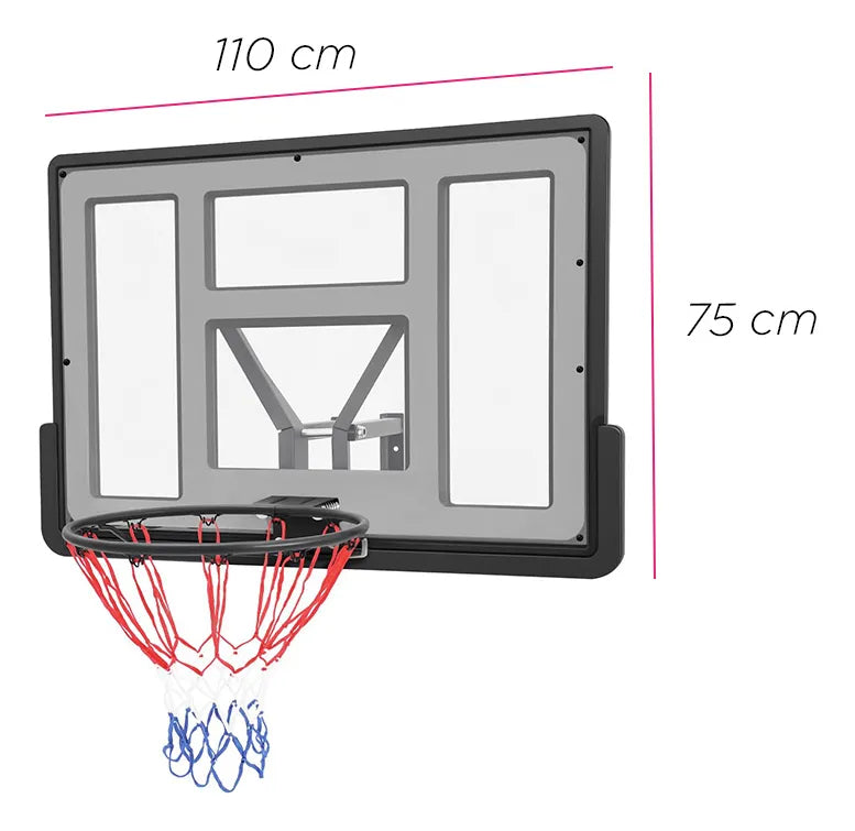 Tablero de Basquetbol para Pared 110x75 cm Vänlig S007 - Aro de Baloncesto Profesional con Resortes de Amortiguación