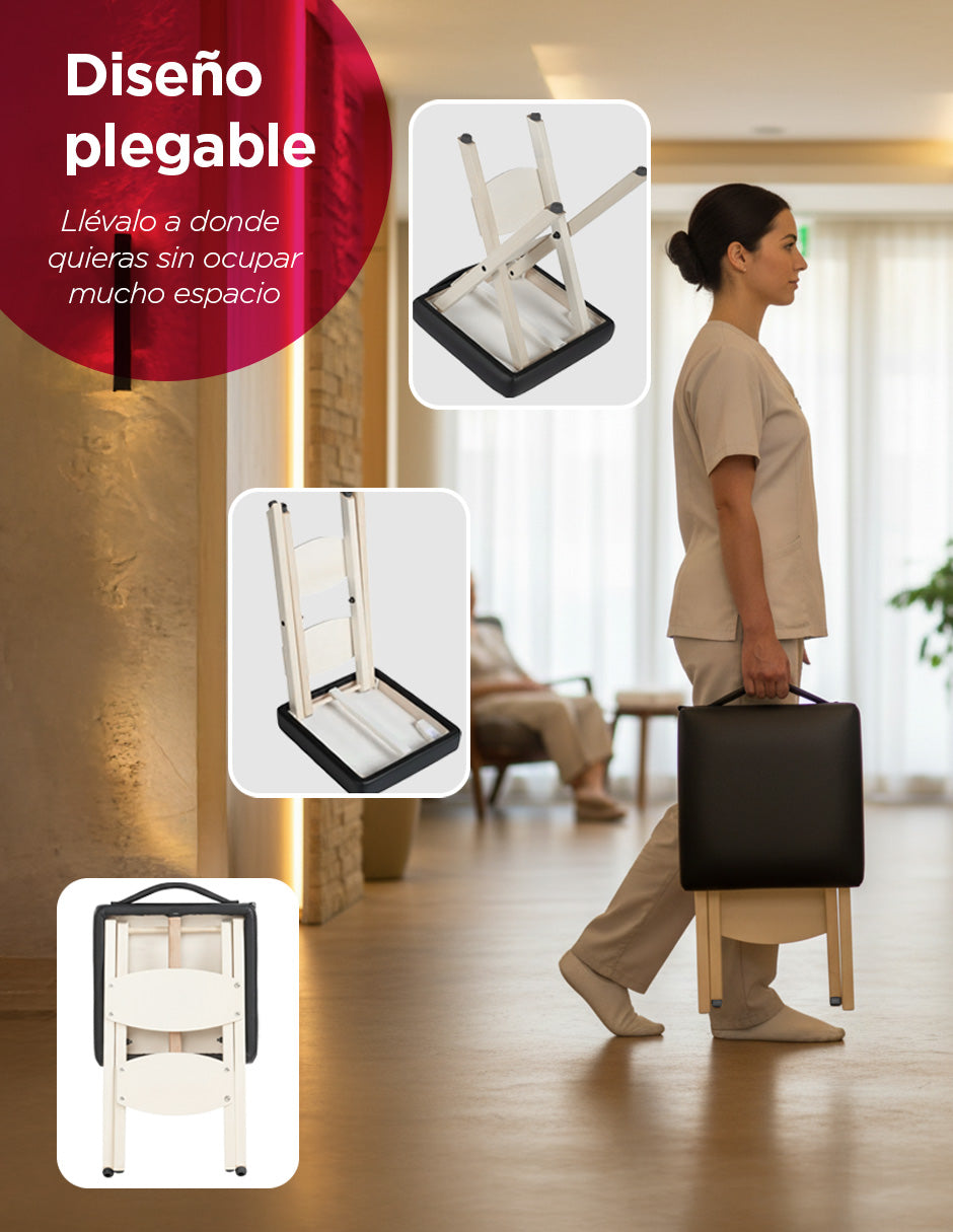 Taburete Plegable Suwon Negro: Portabilidad, Confort Acolchado y Diseño Moderno