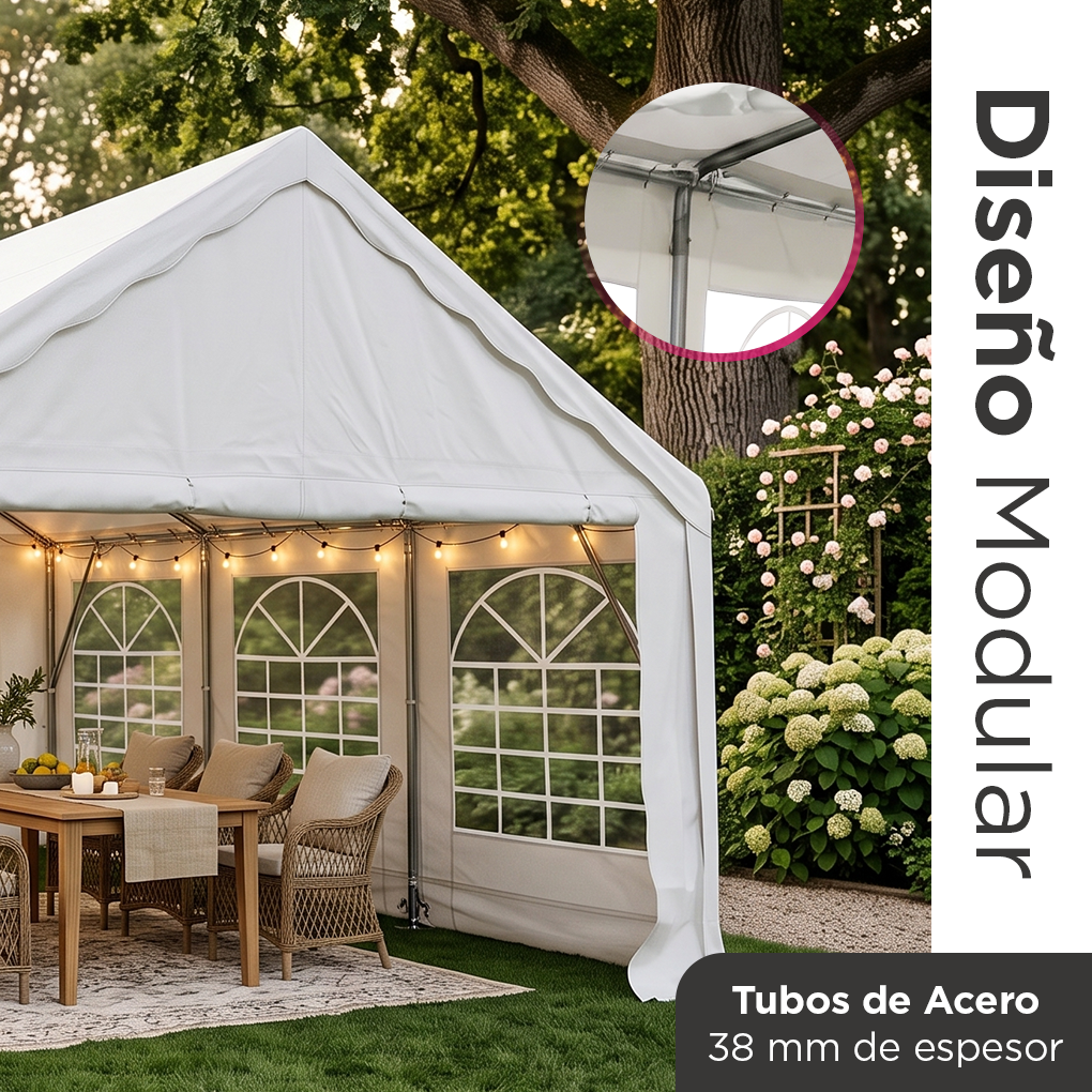 Toldo Armable Dakota de Uso Rudo 5x6m Blanco con Paredes