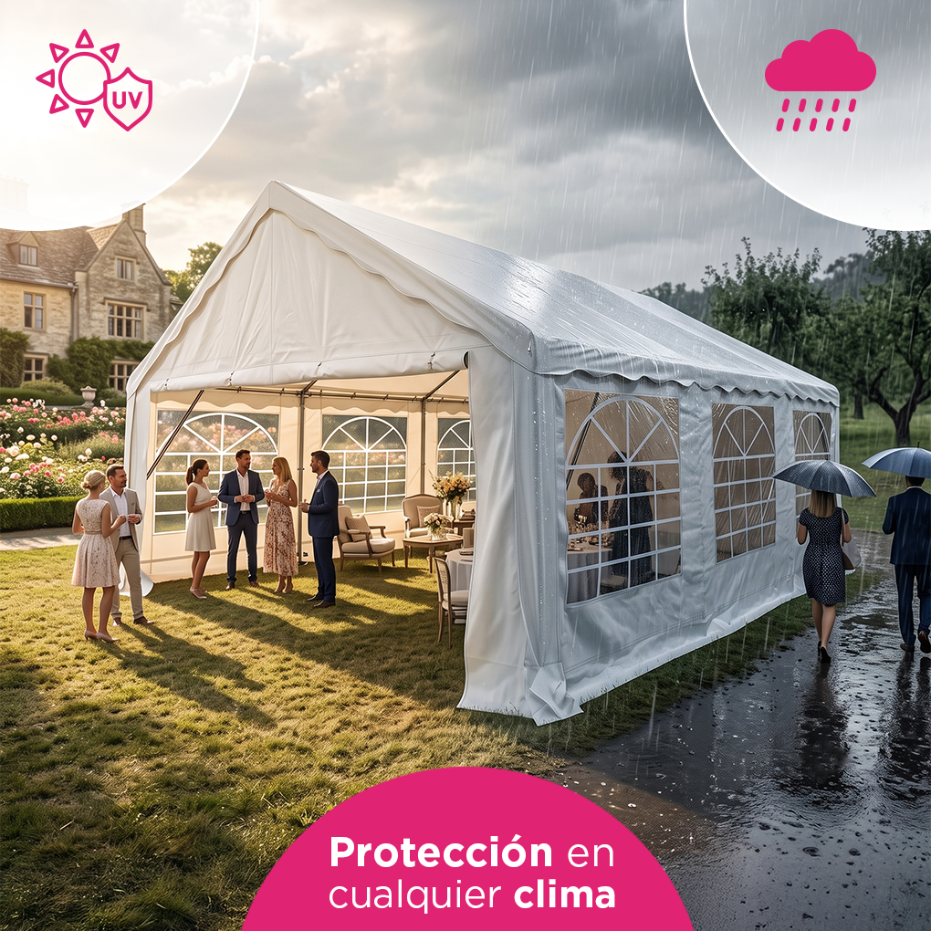 Toldo Armable Dakota de Uso Rudo 5x6m Blanco con Paredes