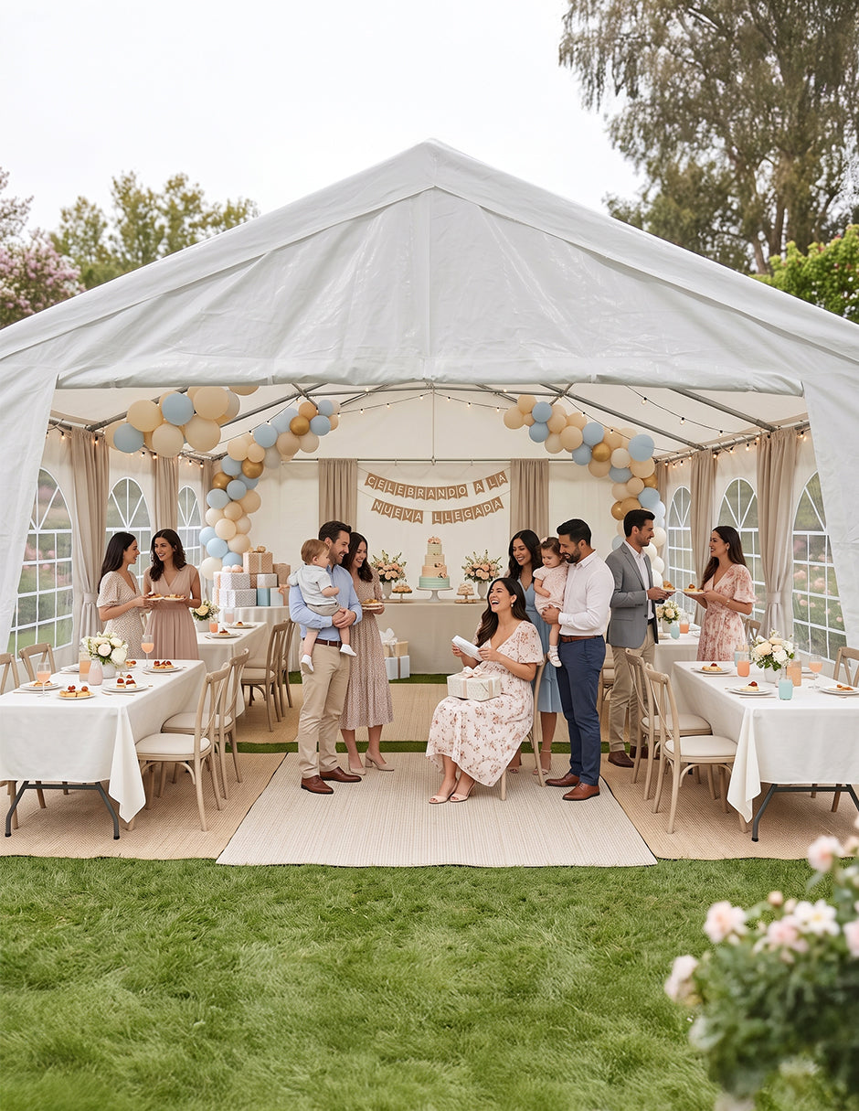 Toldo Carpa Armable Kansas Blanco 6 x 12 m de Eventos con Paredes y Ventanas Panorámicas