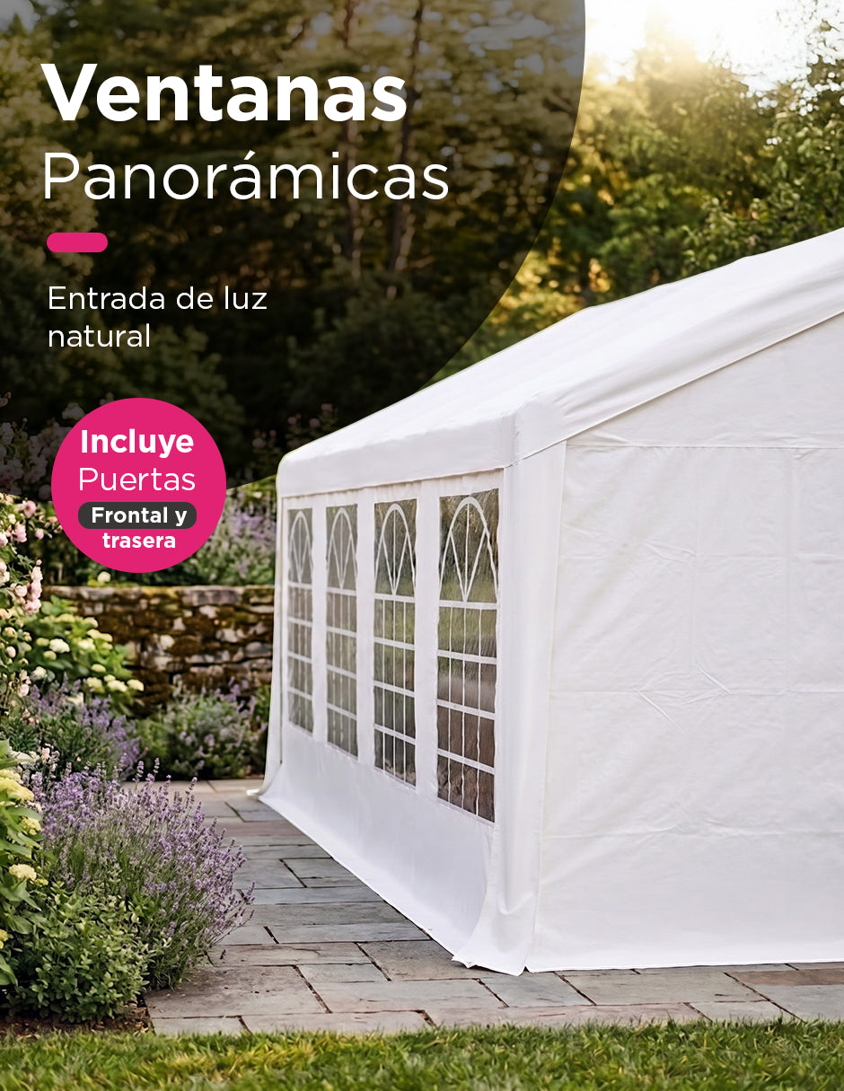 Toldo Carpa Armable Kansas Blanco 6 x 12 m de Eventos con Paredes y Ventanas Panorámicas
