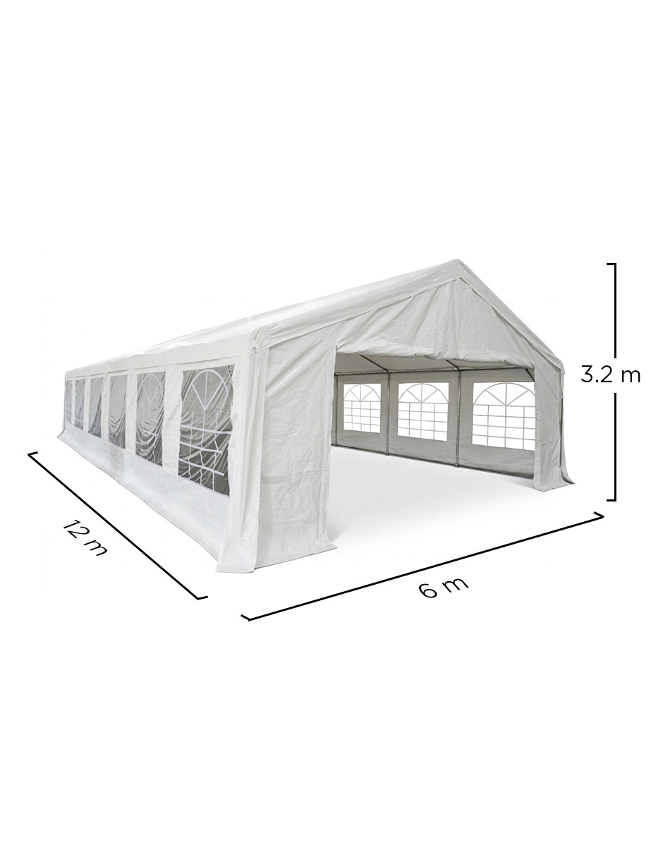 Toldo Carpa Armable Kansas Blanco 6 x 12 m de Eventos con Paredes y Ventanas Panorámicas