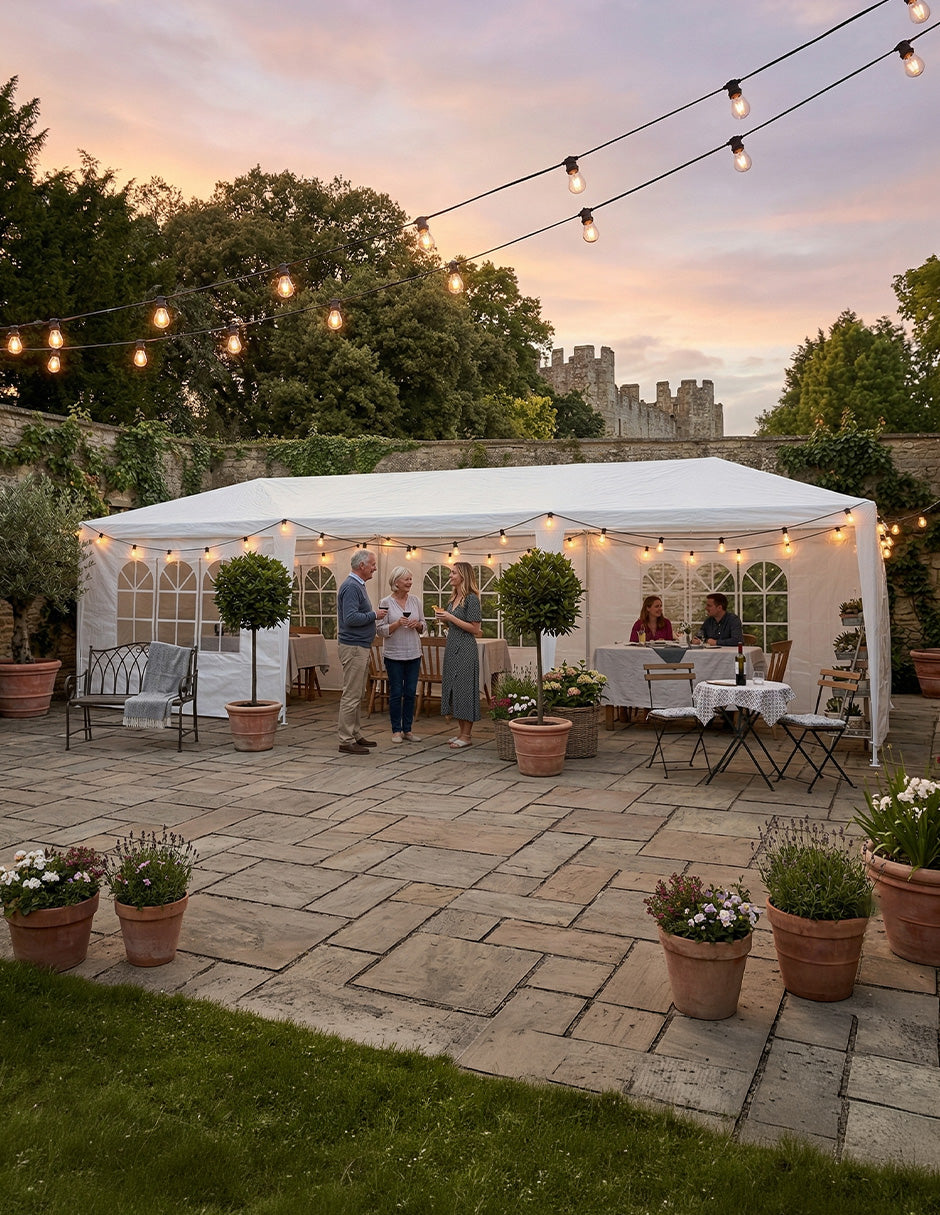 Toldo Carpa Armable para Eventos Vanlig 9x3 Metros - Impermeable con Protección UV y Paredes con Ventana