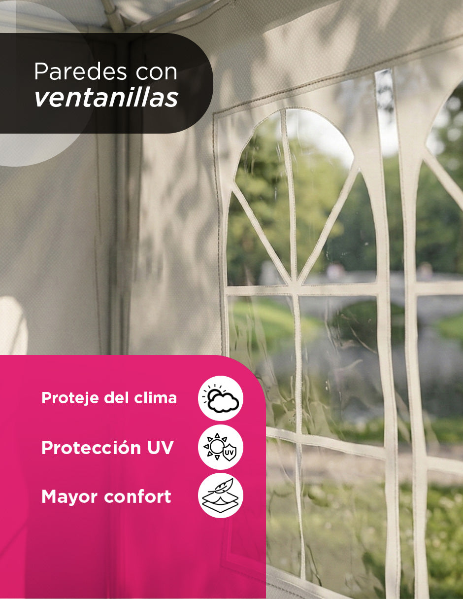 Toldo Carpa Armable para Eventos Vanlig 9x3 Metros - Impermeable con Protección UV y Paredes con Ventana