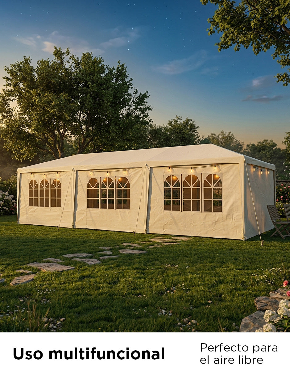Toldo Carpa Armable para Eventos Vanlig 9x3 Metros - Impermeable con Protección UV y Paredes con Ventana