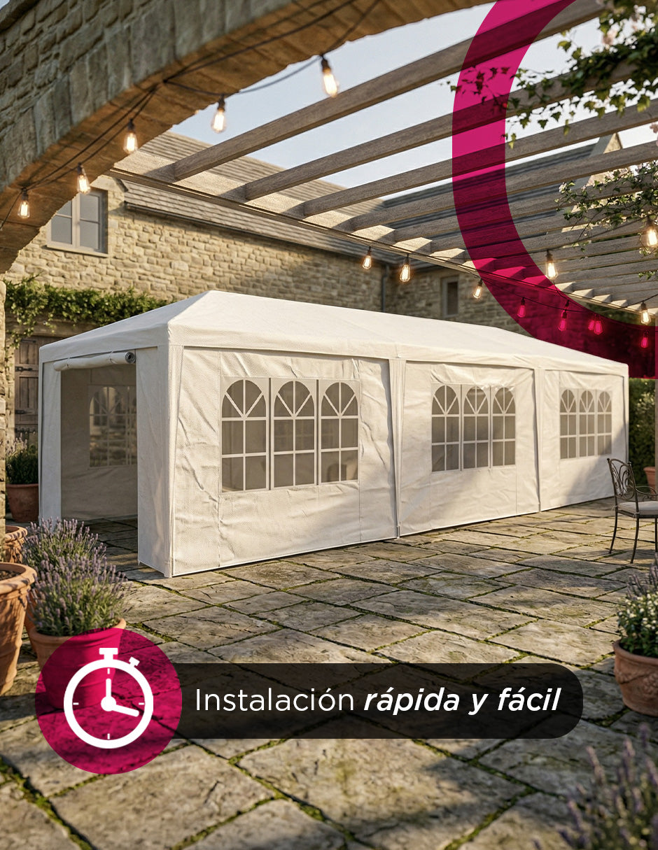 Toldo Carpa Armable para Eventos Vanlig 9x3 Metros - Impermeable con Protección UV y Paredes con Ventana