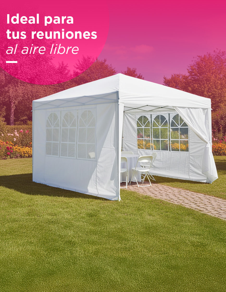 Toldo Carpa Plegable 3x3 Blanco Reforzado Impermeable Con Paredes