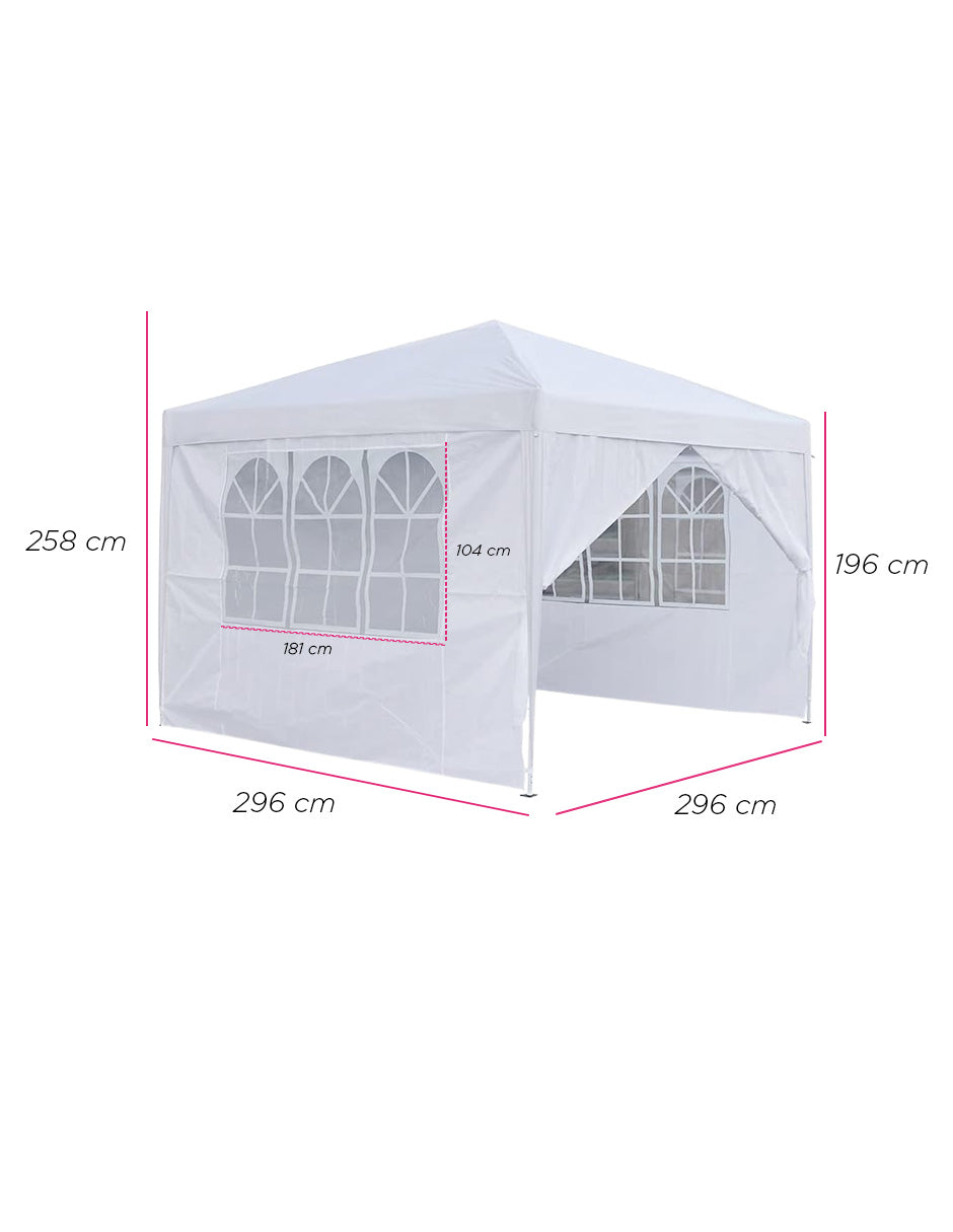 Toldo Carpa Plegable 3x3 Blanco Reforzado Impermeable Con Paredes