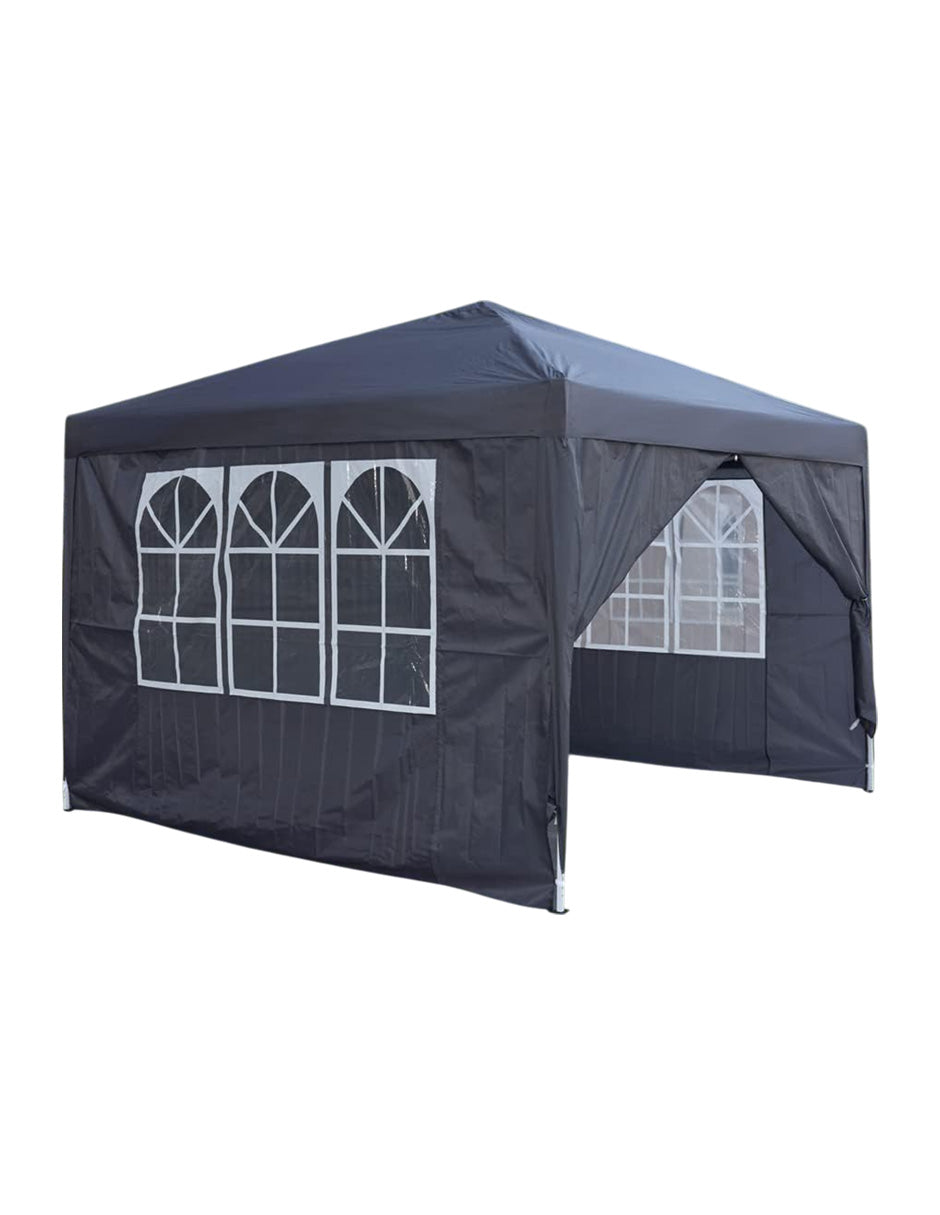 Toldo Carpa Plegable 3x3 Gris Reforzado Impermeable Con Paredes