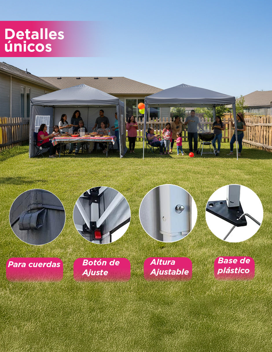 Toldo Carpa Plegable 3x3 Gris Reforzado Impermeable Con Paredes