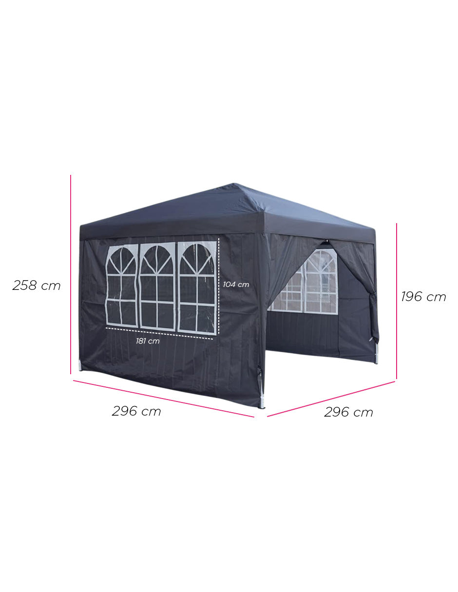 Toldo Carpa Plegable 3x3 Gris Reforzado Impermeable Con Paredes