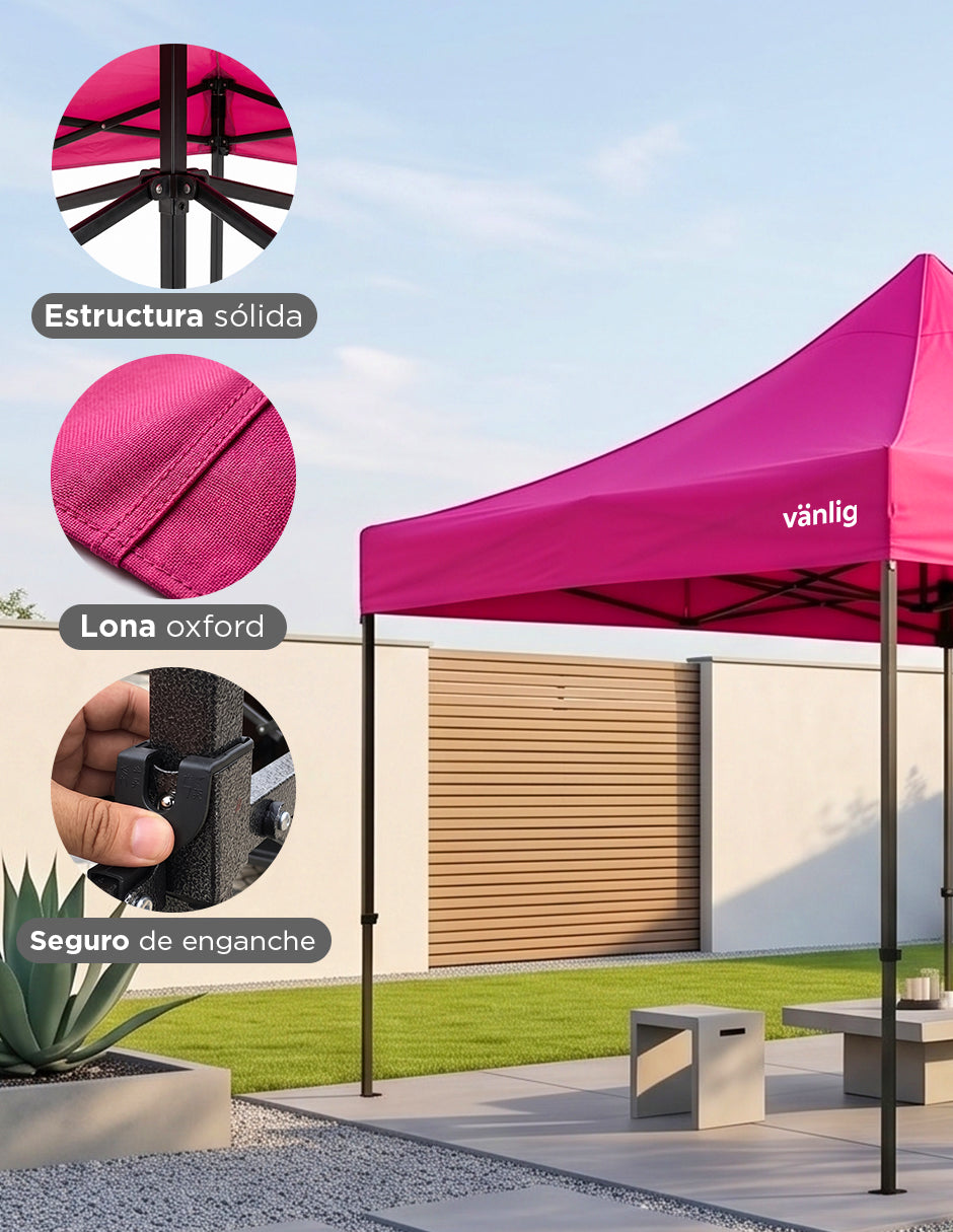 Toldo Carpa Plegable 3x3 m Rosa Vänlig - Carpa Impermeable Reforzada con Protección UV
