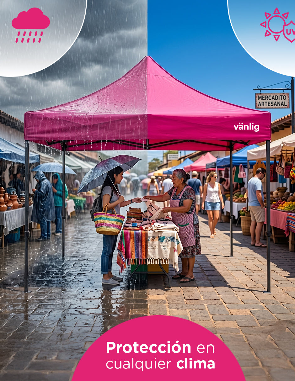 Toldo Carpa Plegable 3x3 m Rosa Vänlig - Carpa Impermeable Reforzada con Protección UV