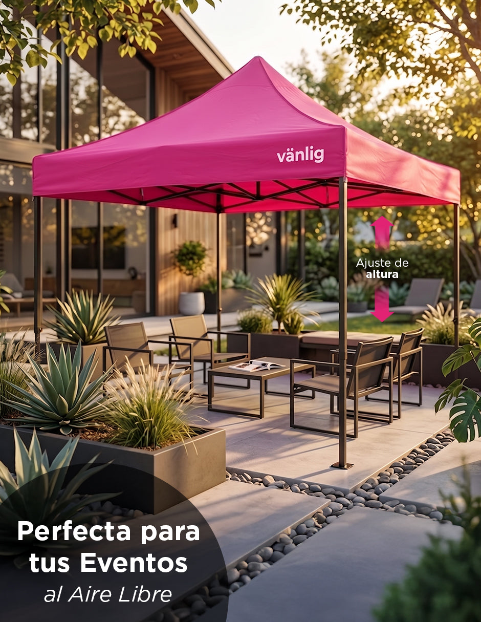 Toldo Carpa Plegable 3x3 m Rosa Vänlig - Carpa Impermeable Reforzada con Protección UV