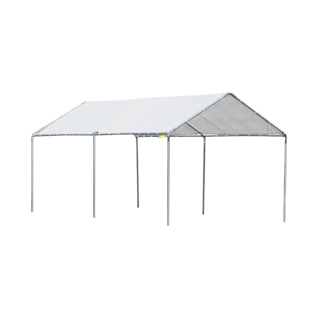 Toldo Carpa de Uso Rudo 6x3m Blanco con Uniones Metálicas, Estructura de Acero y 6 Bases de Apoyo