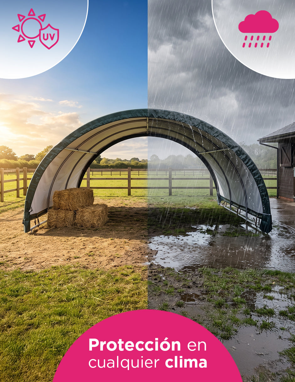 Toldo Ecuestre Texas Tipo Túnel 3.6x 3.6 m Verde para Caballerizas y Ganado