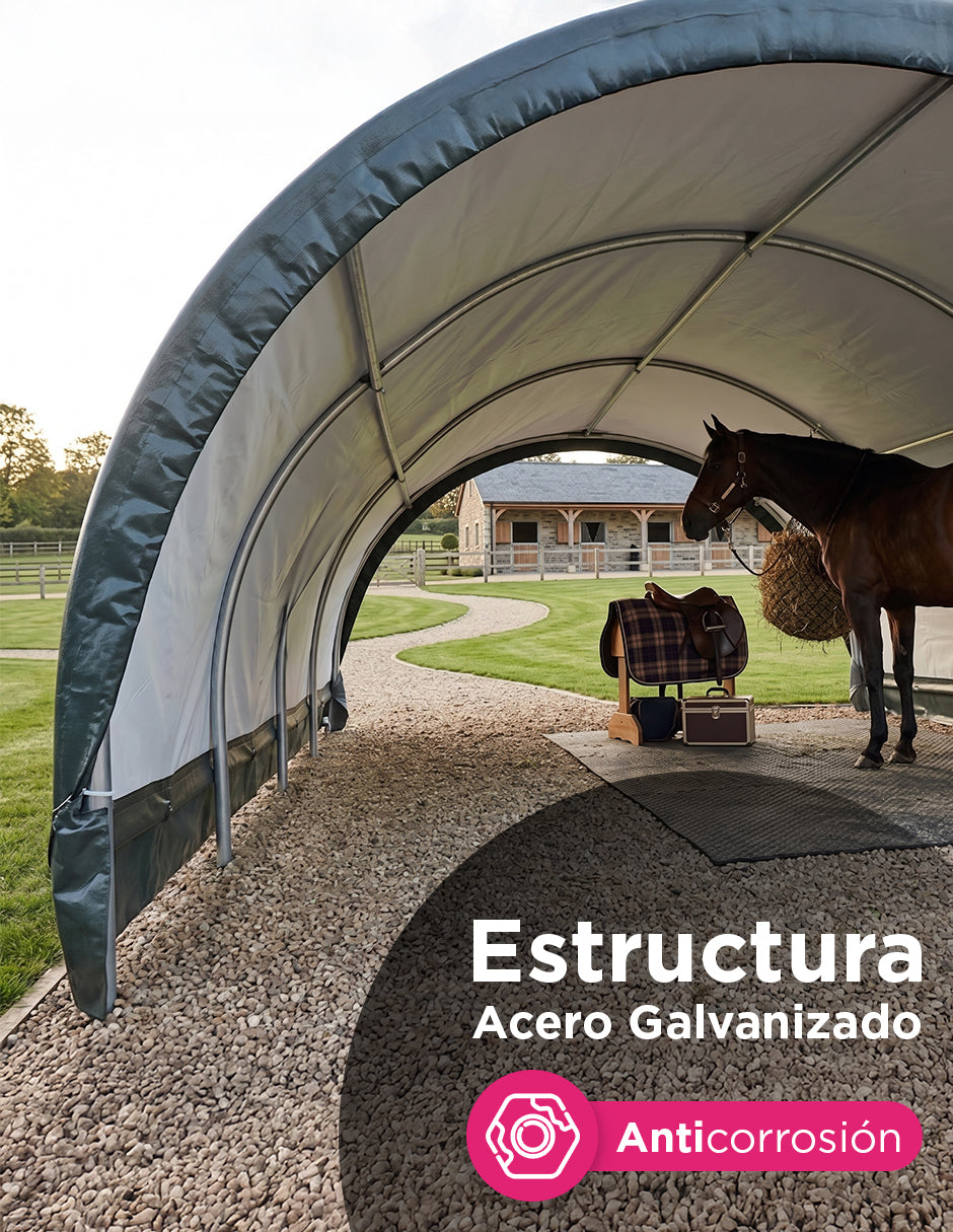 Toldo Ecuestre Texas Tipo Túnel 3.6x 3.6 m Verde para Caballerizas y Ganado