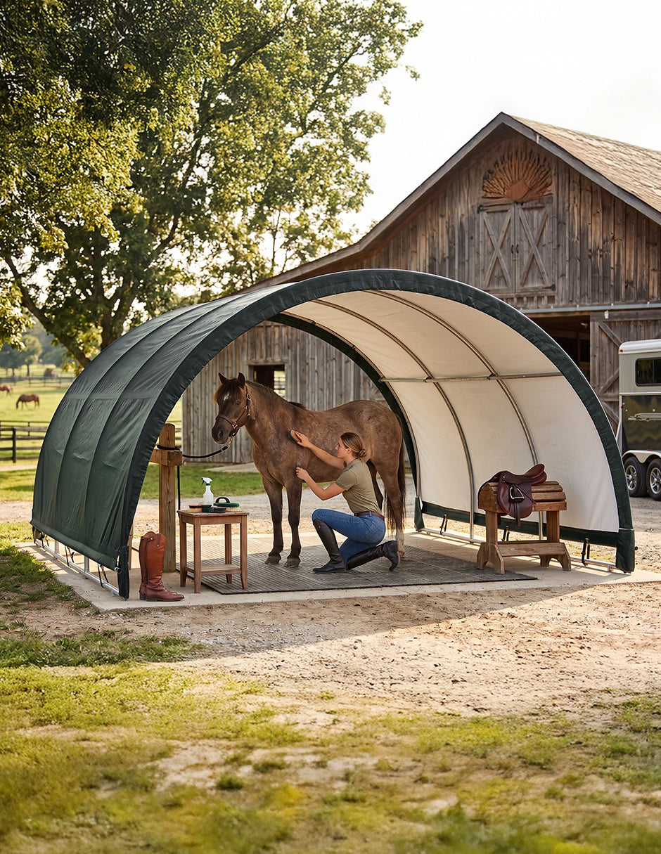 Toldo Ecuestre Texas Tipo Túnel 3.6x 3.6 m Verde para Caballerizas y Ganado